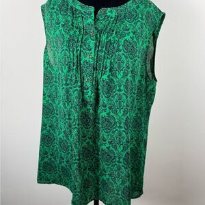 Banana Republic Green Sleeveless Blouse with Mandarin Collar